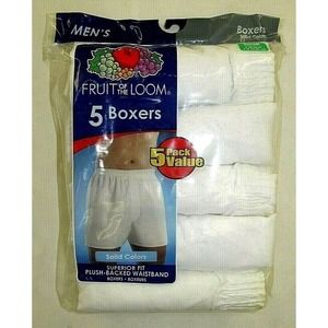Men's FRUIT OF THE LOOM Relaxed Fit White Cotton Polyester Boxers 5-Pack NEW NWT
